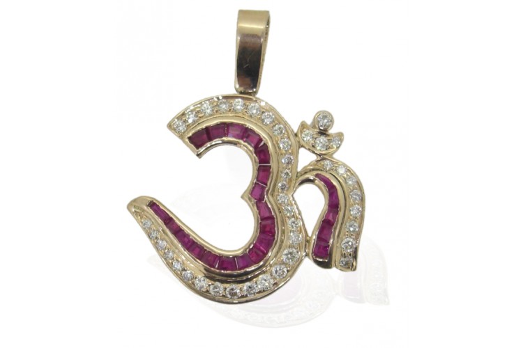 Om Pendant with Rubies in Gold